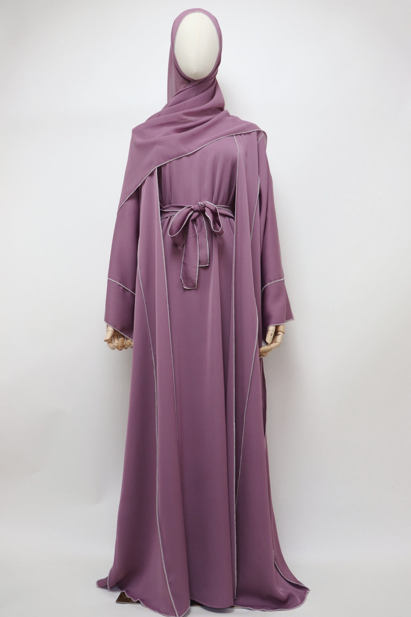 3 Piece Set Crinkle Abaya - Mauve