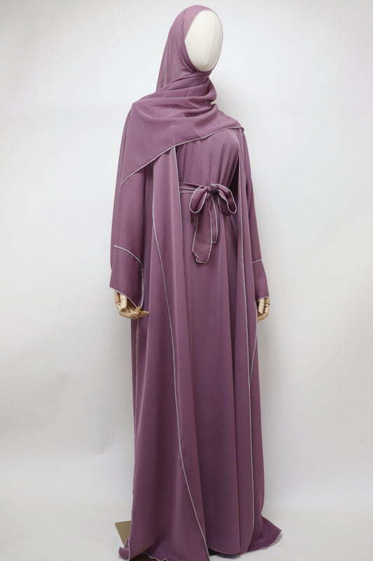3 Piece Set Crinkle Abaya - Mauve