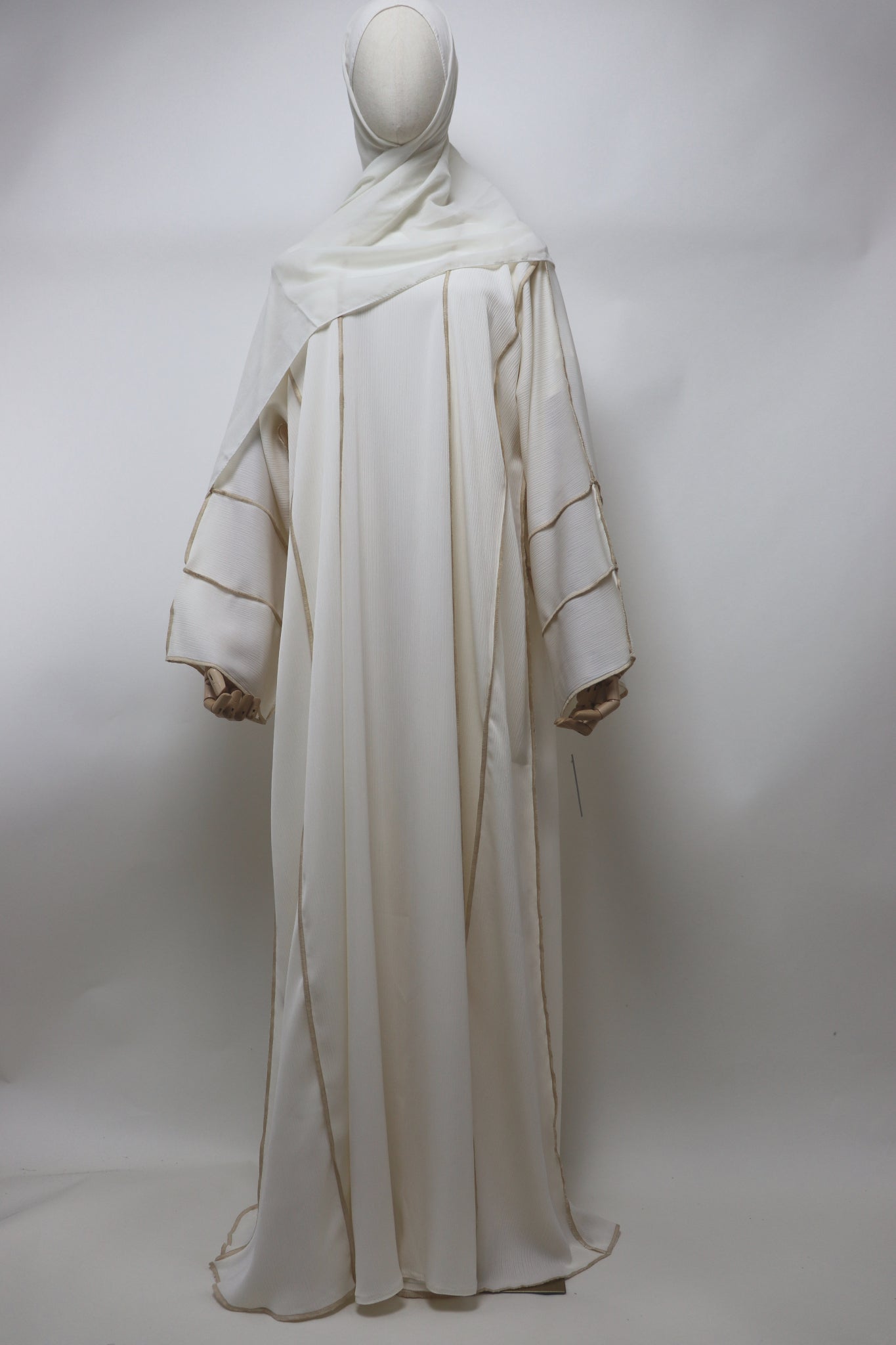 3 Piece Set Crinkle Abaya - Ivory