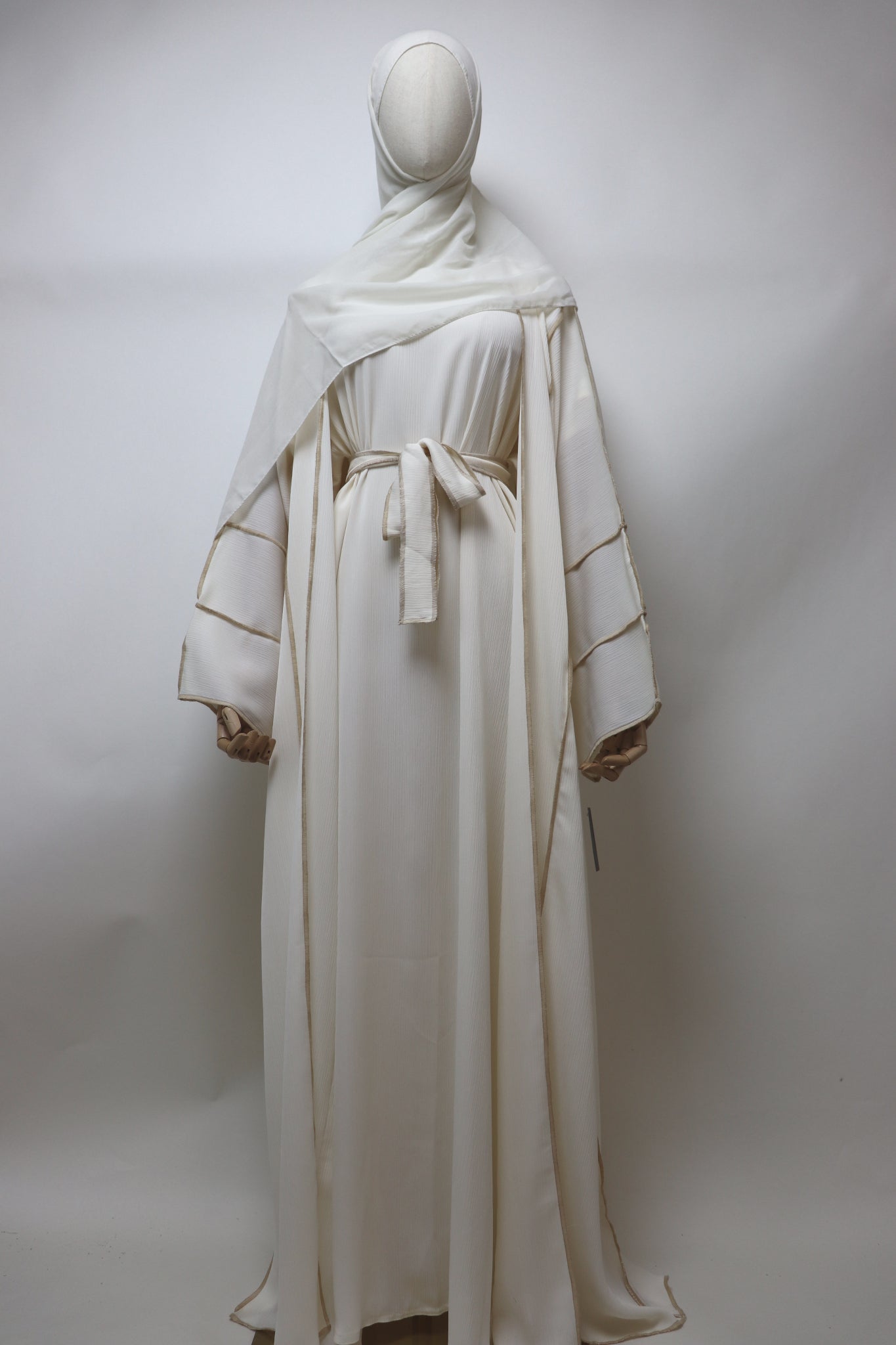 3 Piece Set Crinkle Abaya - Ivory