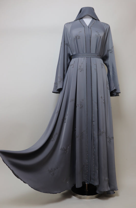 Open Flare Umbrella Abaya - Silver Gray