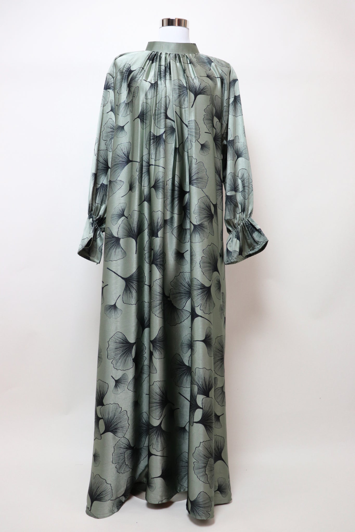 Closed Semi Flare Printed Abaya - Pastel Sage