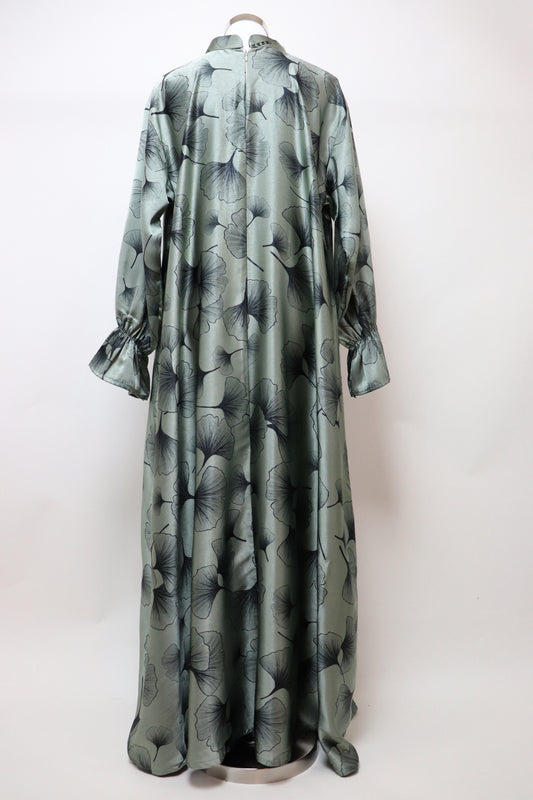 Closed Semi Flare Printed Abaya - Pastel Sage