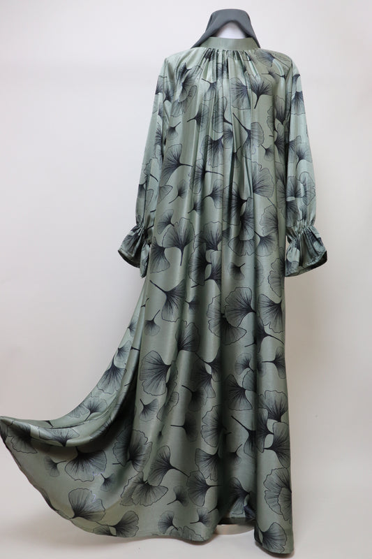 Closed Semi Flare Printed Abaya - Pastel Sage