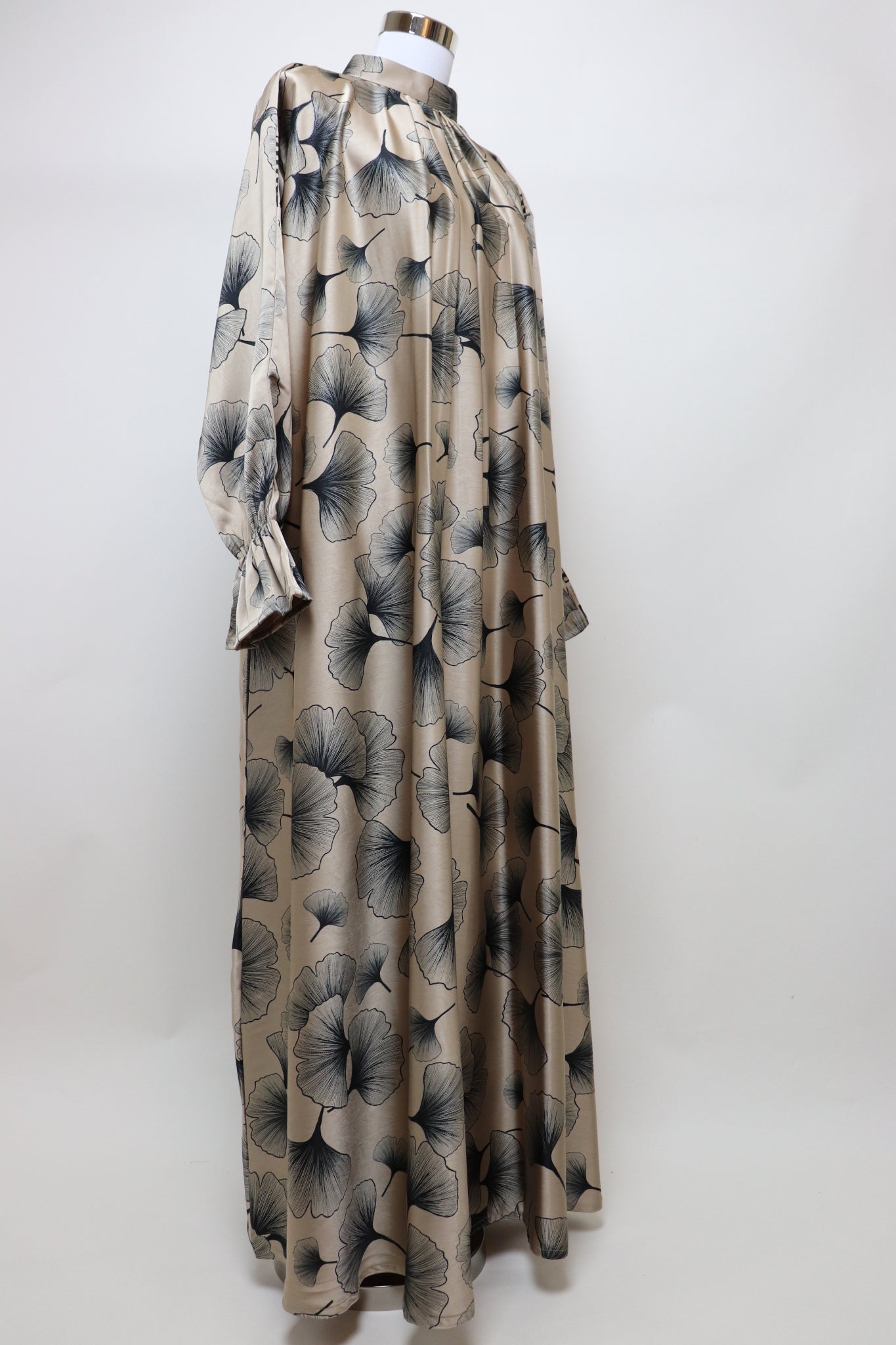 Closed Semi Flare Printed Abaya - Golden Beige