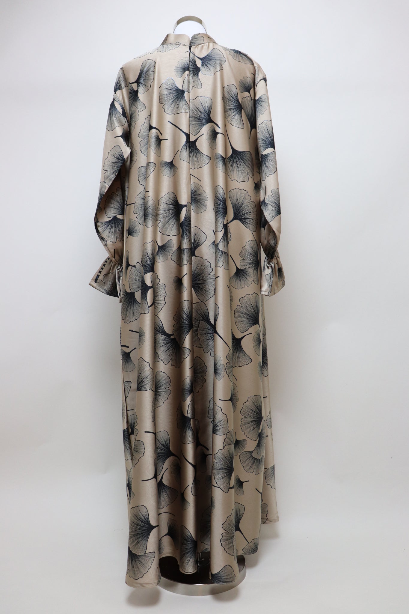 Closed Semi Flare Printed Abaya - Golden Beige