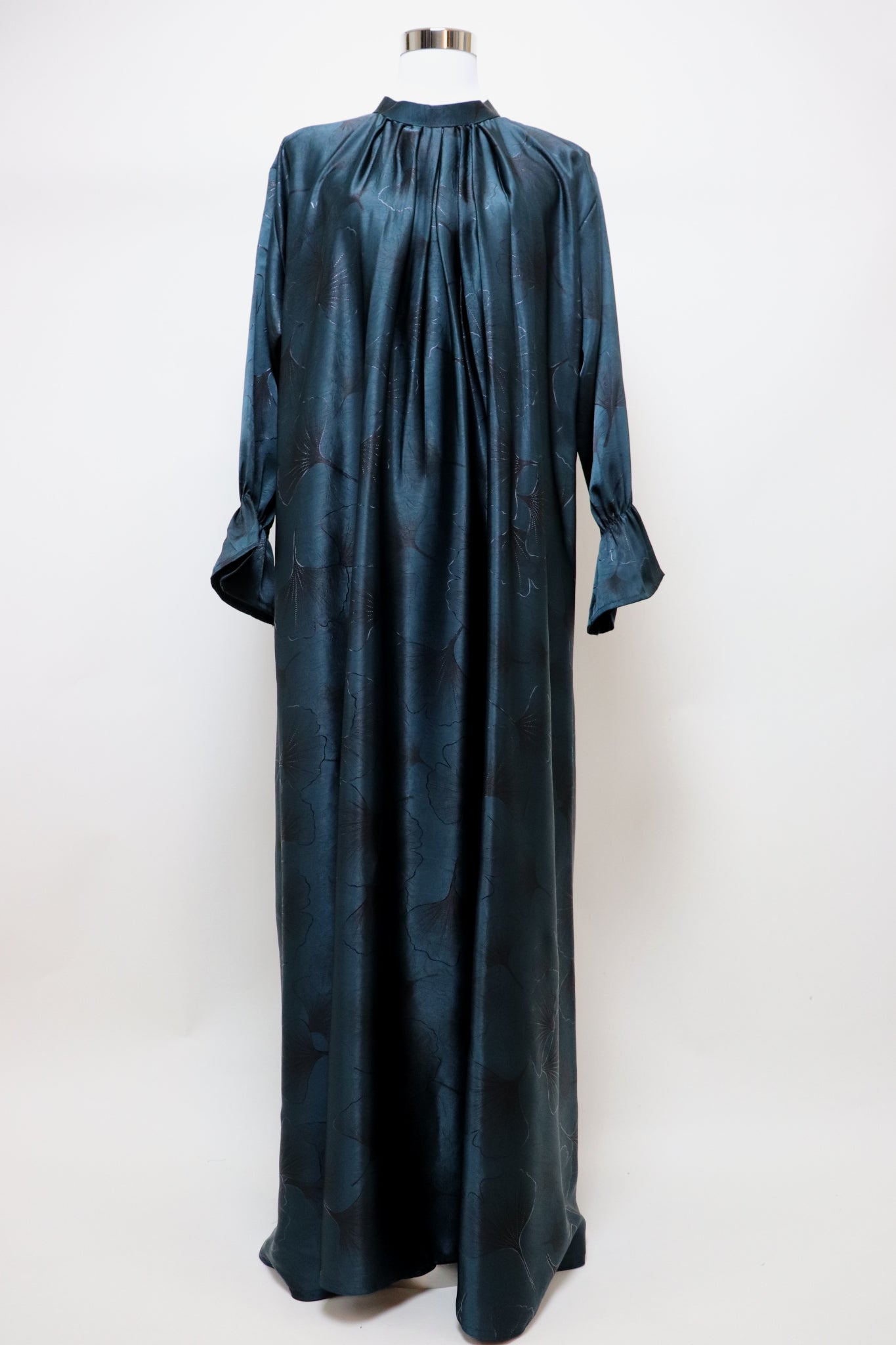 Closed Semi Flare Printed Abaya - Peacock