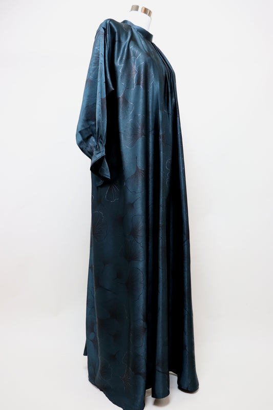 Closed Semi Flare Printed Abaya - Peacock
