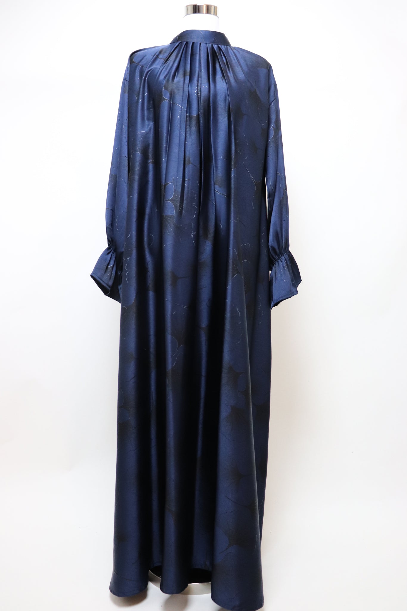 Closed Semi Flare Printed Abaya - Navy