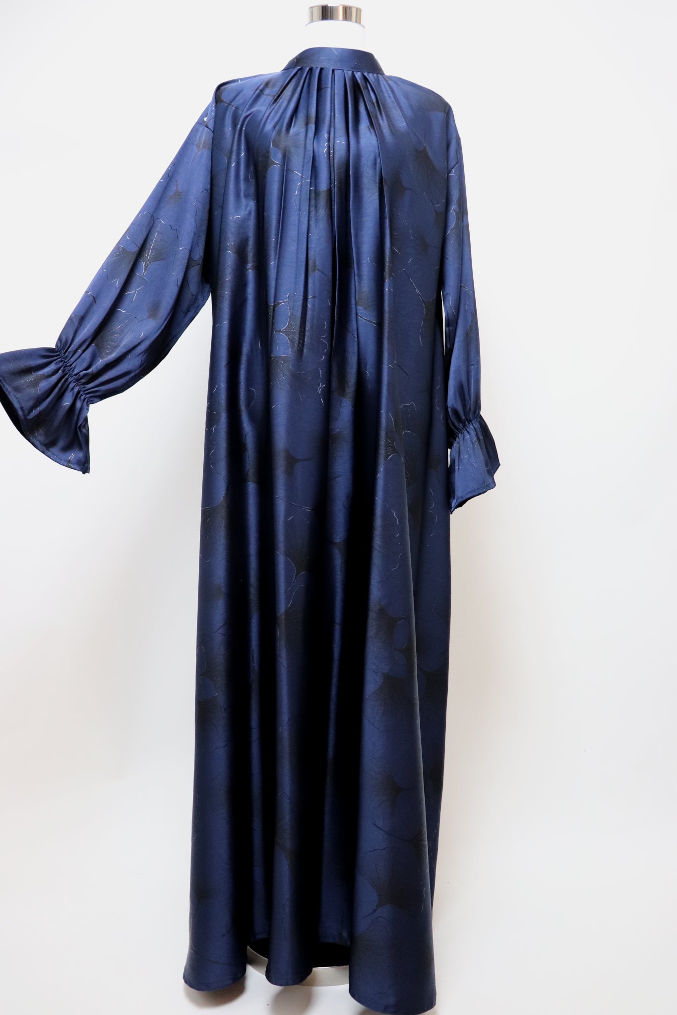Closed Semi Flare Printed Abaya - Navy