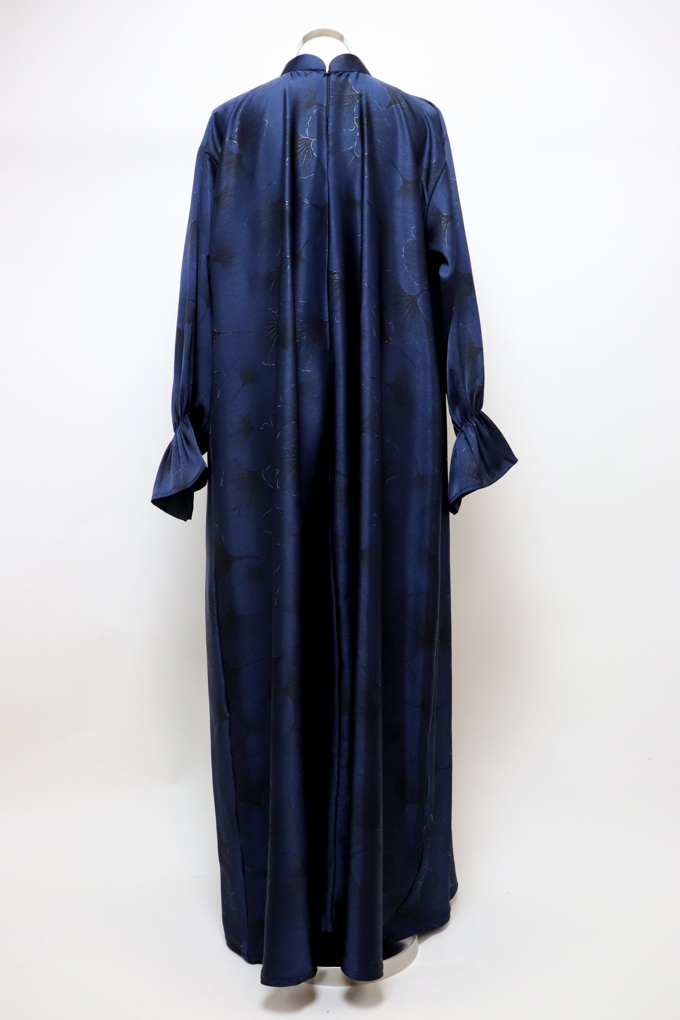 Closed Semi Flare Printed Abaya - Navy