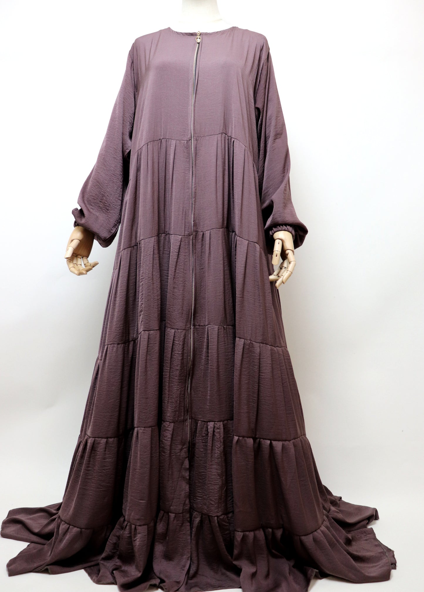 Full-zip 5 Tiered Wide Flare Umbrella Abaya - Cocoa