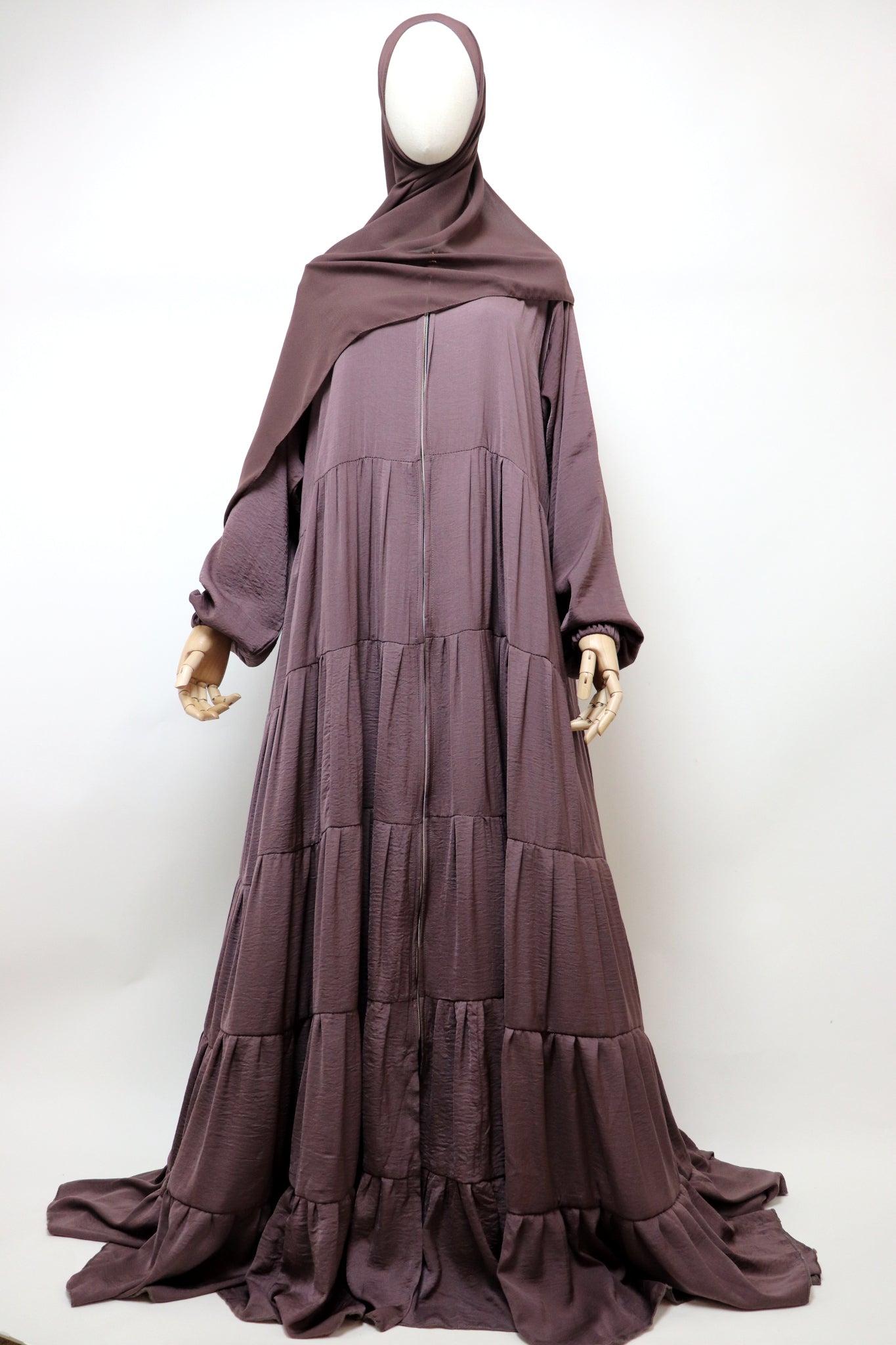 Full-zip 5 Tiered Wide Flare Umbrella Abaya - Cocoa