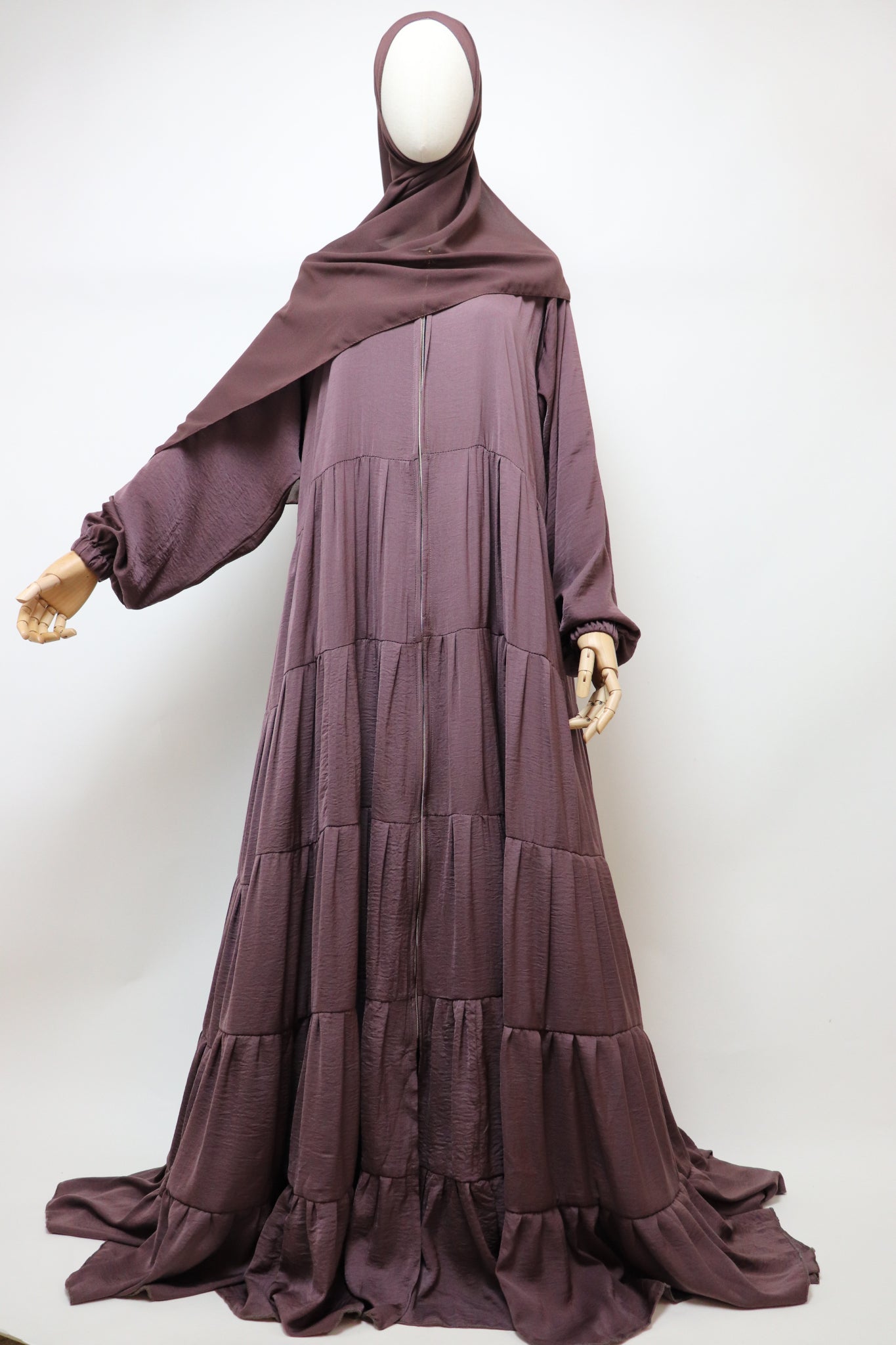 Full-zip 5 Tiered Wide Flare Umbrella Abaya - Cocoa