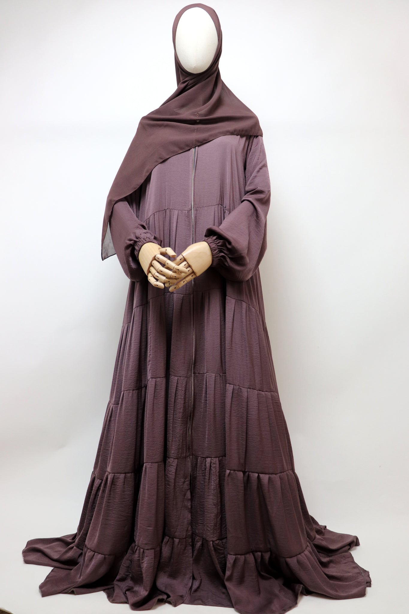 Full-zip 5 Tiered Wide Flare Umbrella Abaya - Cocoa