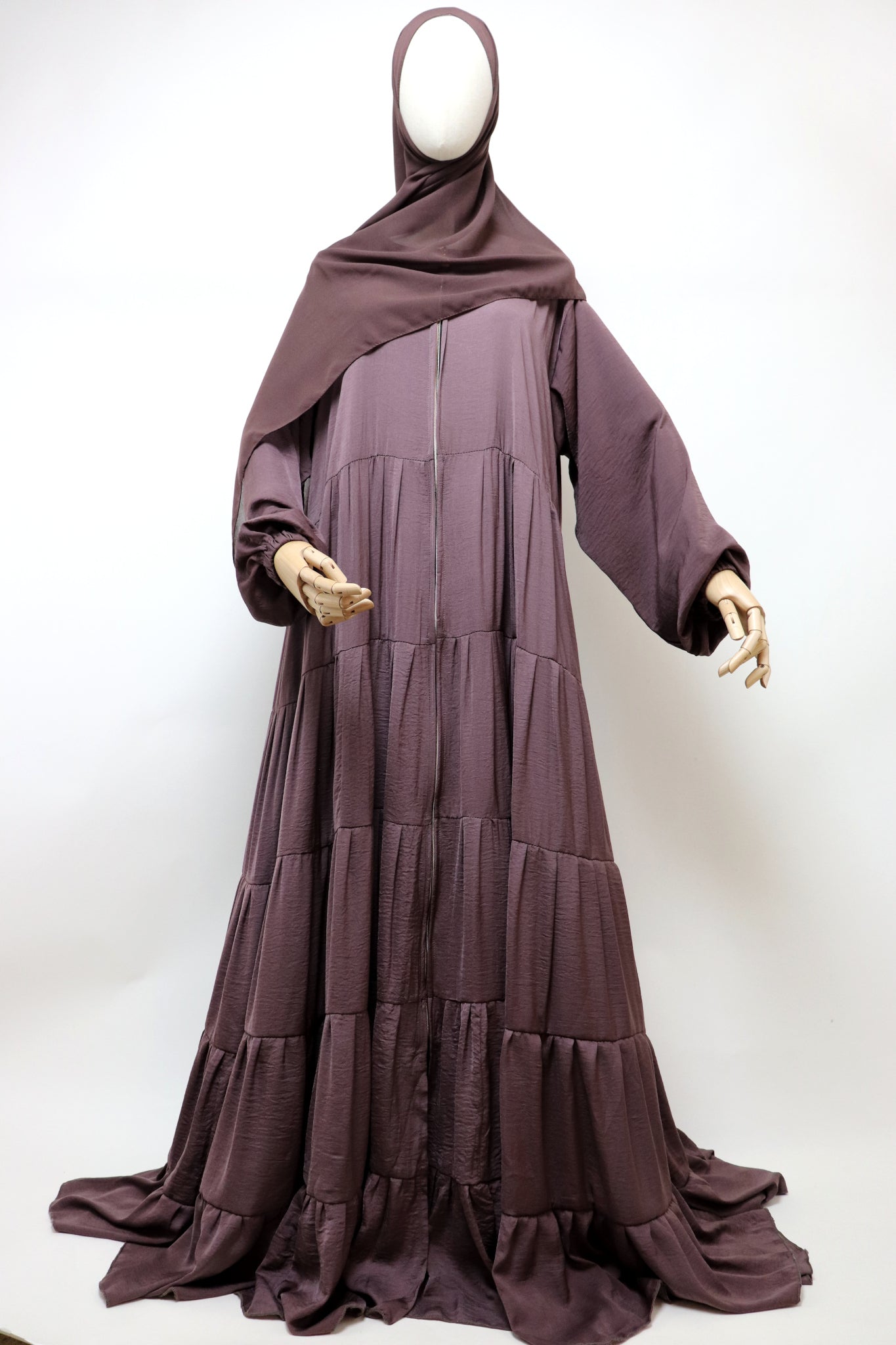 Full-zip 5 Tiered Wide Flare Umbrella Abaya - Cocoa