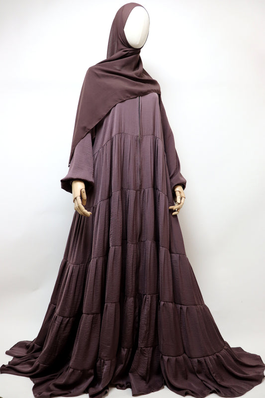 Full-zip 5 Tiered Wide Flare Umbrella Abaya - Cocoa