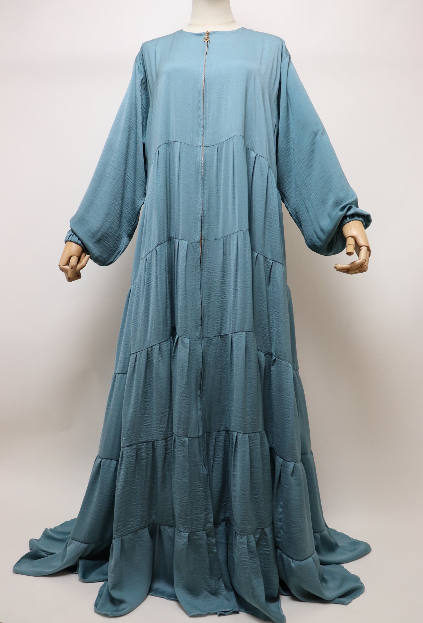 Full-zip 5 Tiered Wide Flare Umbrella Abaya - Aqua