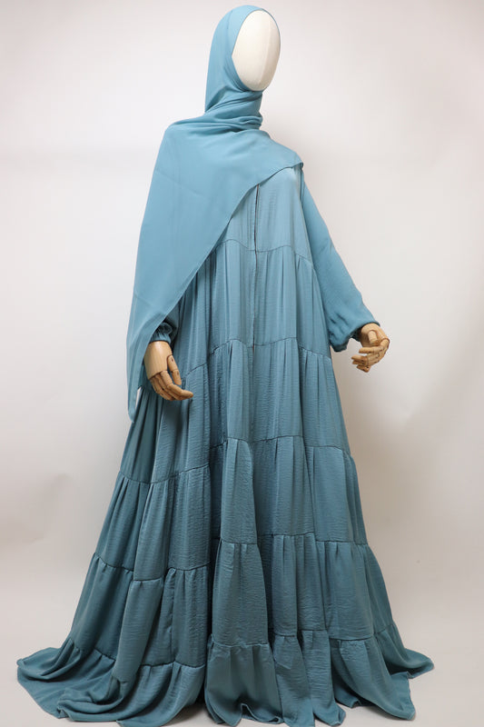 Full-zip 5 Tiered Wide Flare Umbrella Abaya - Aqua
