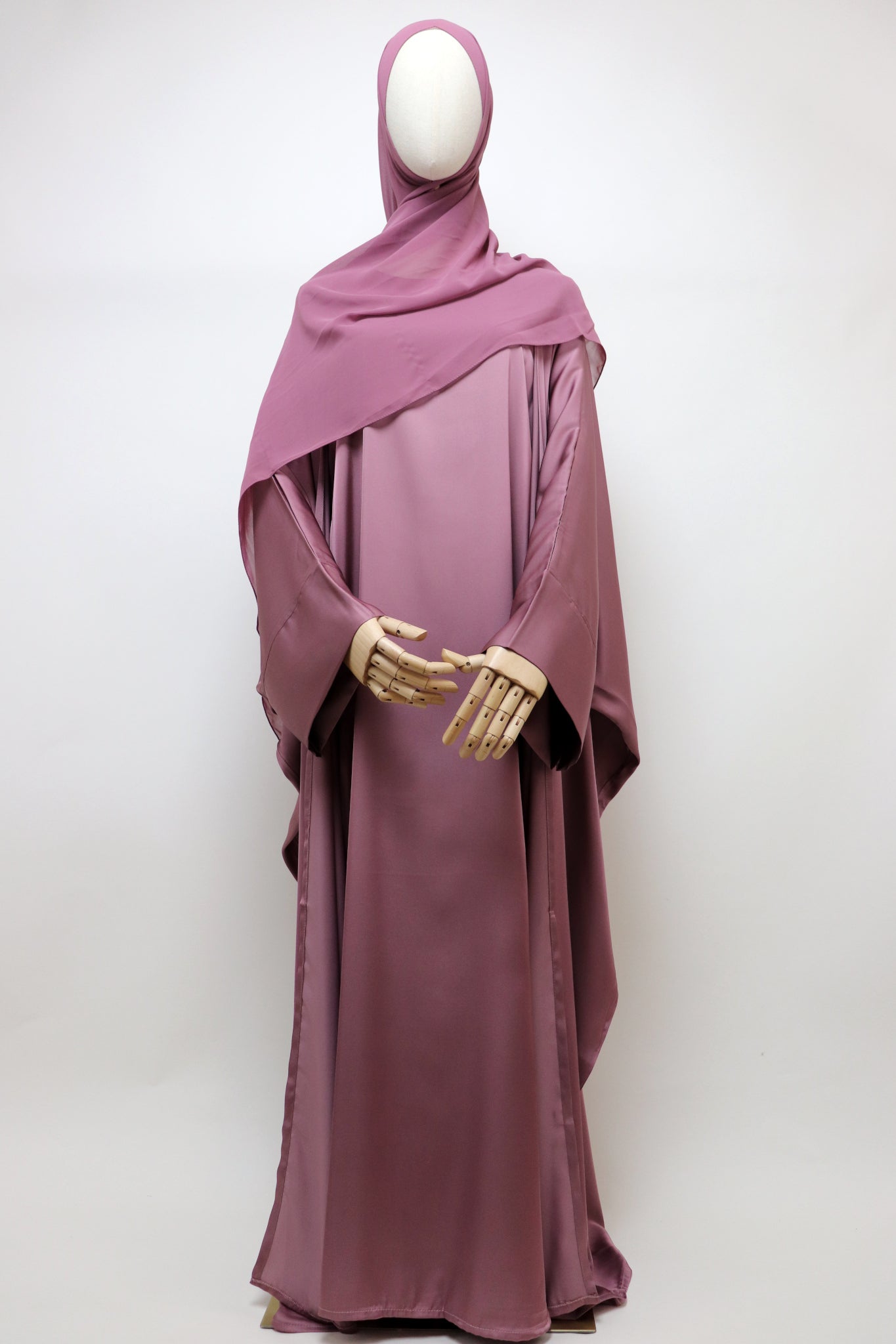 3 Piece Set Satin Open Bisht Abaya - Mauve