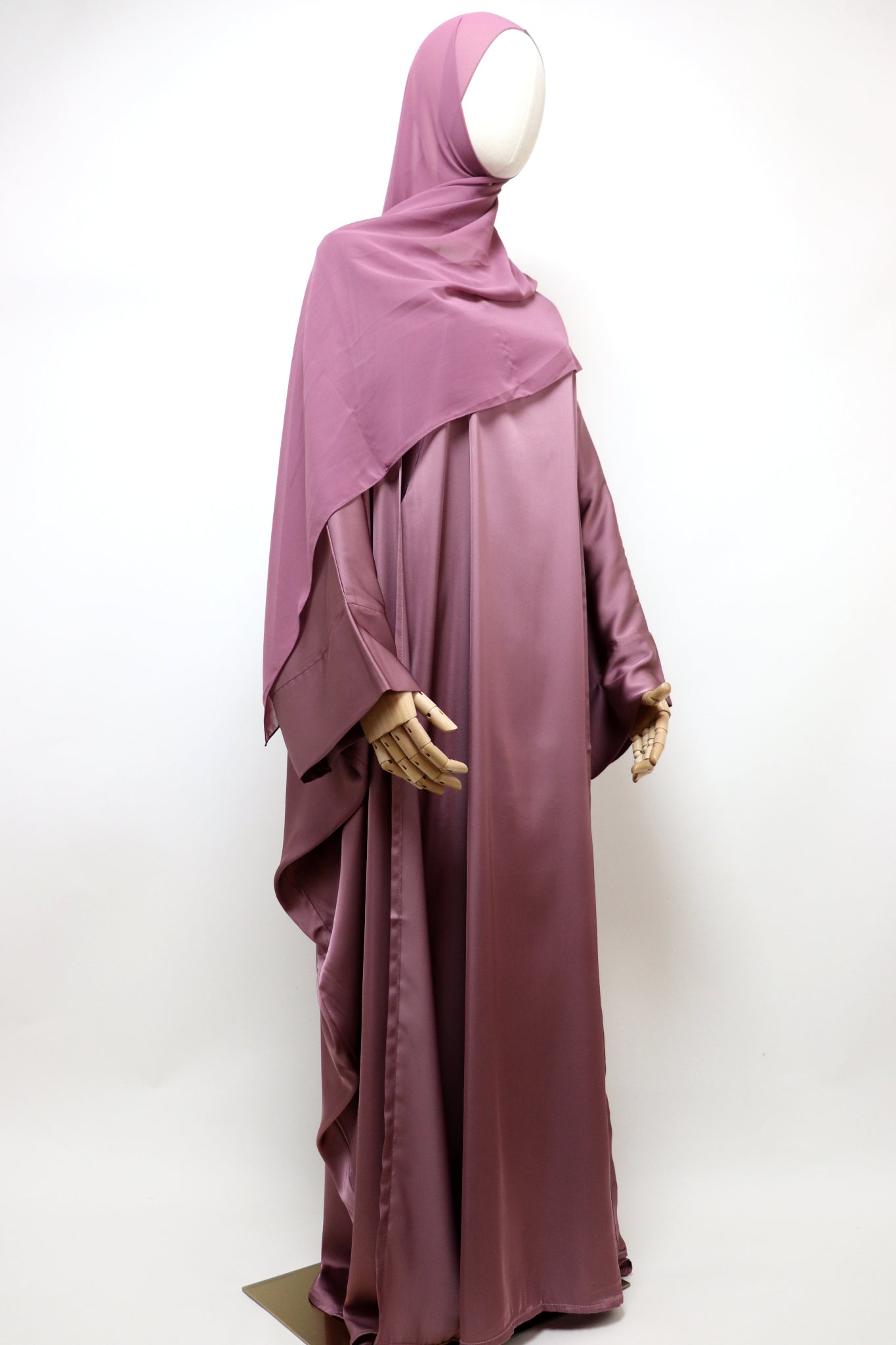 3 Piece Set Satin Open Bisht Abaya - Mauve