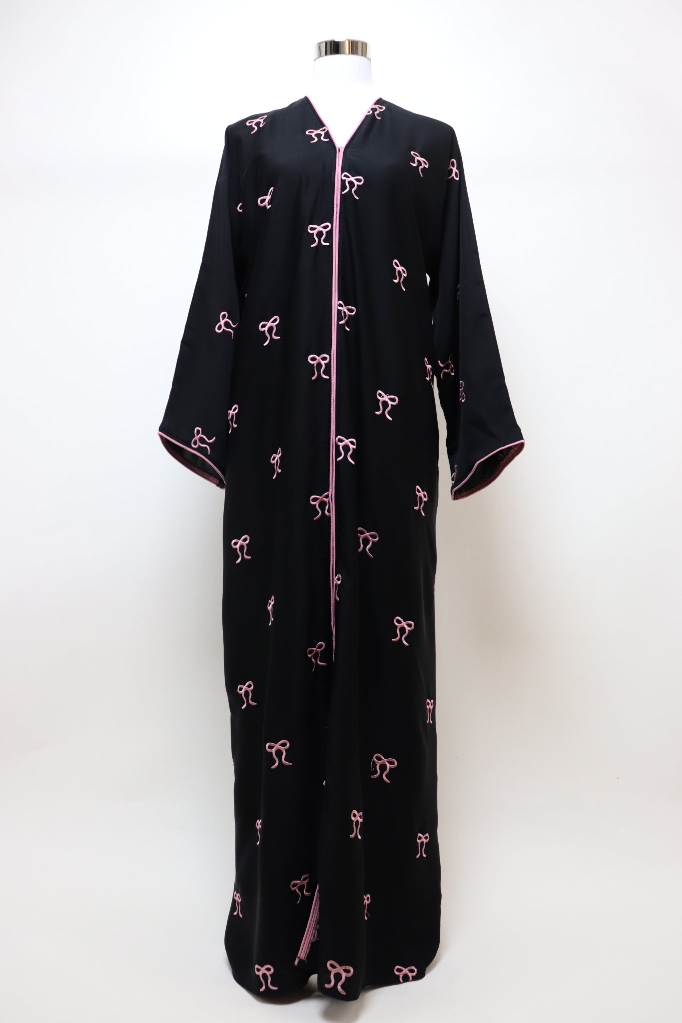 Open Bow Embroidery Abaya - Black