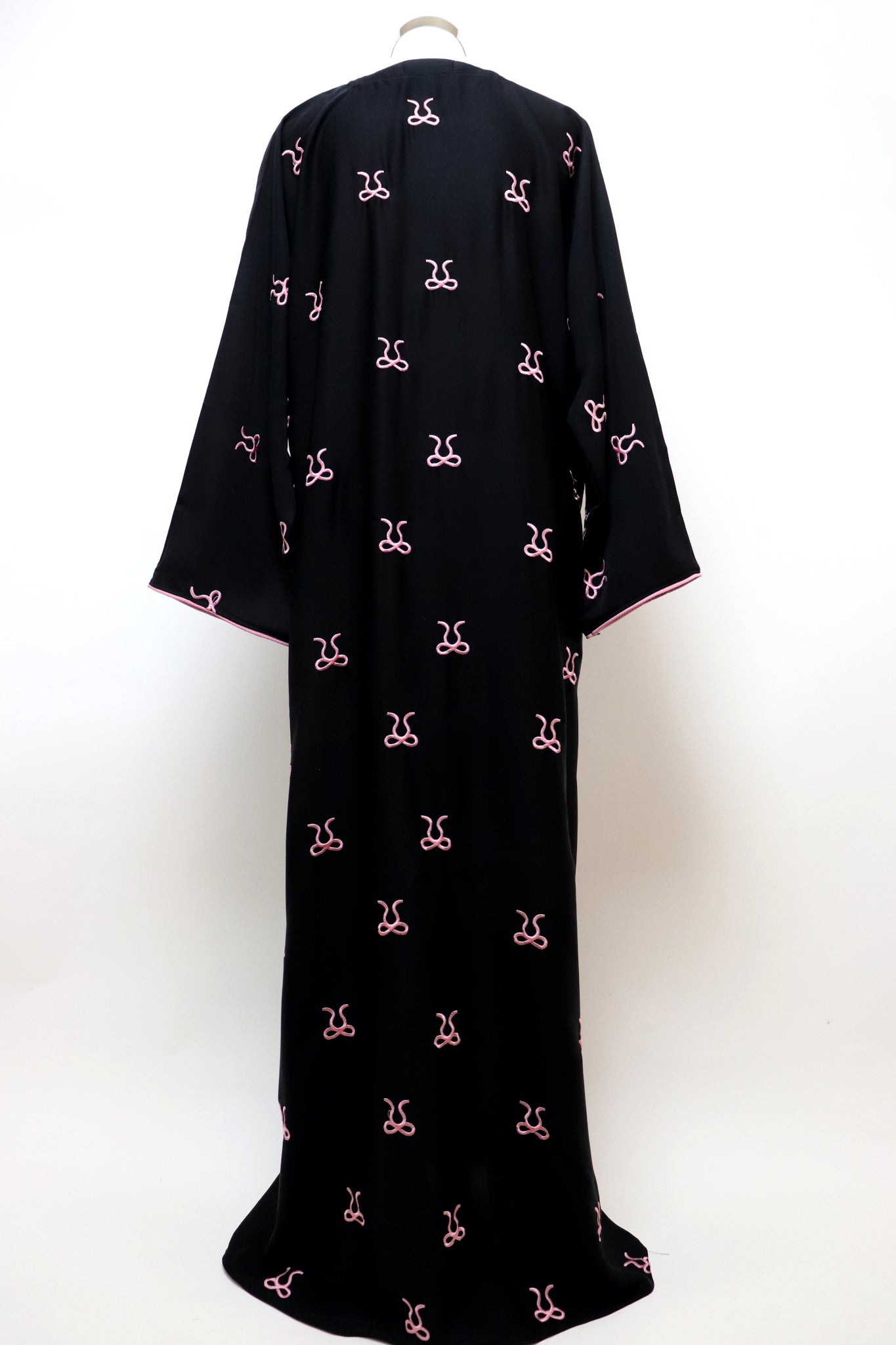 Open Bow Embroidery Abaya - Black