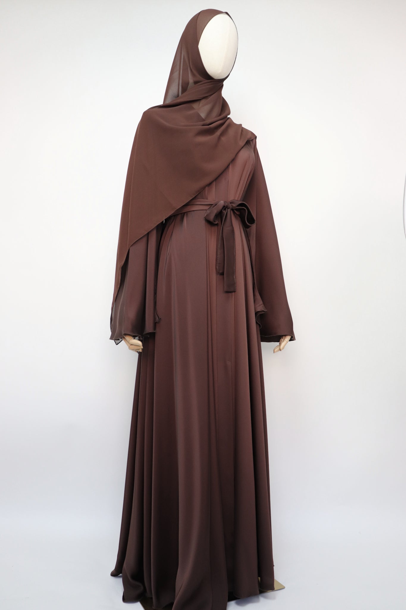 Open Plain Flare Umbrella Abaya - Choco