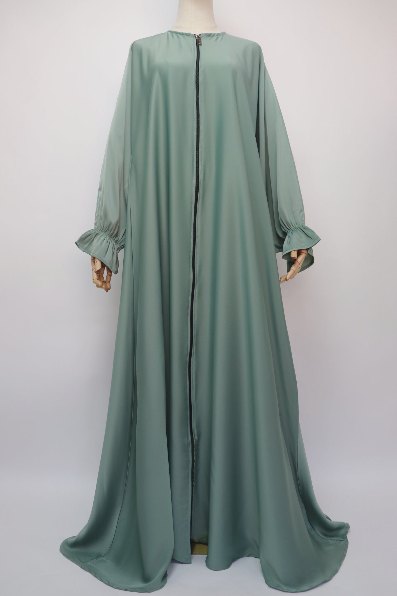 Full Zip Semi Flare Crinkle Abaya - Aquamarine