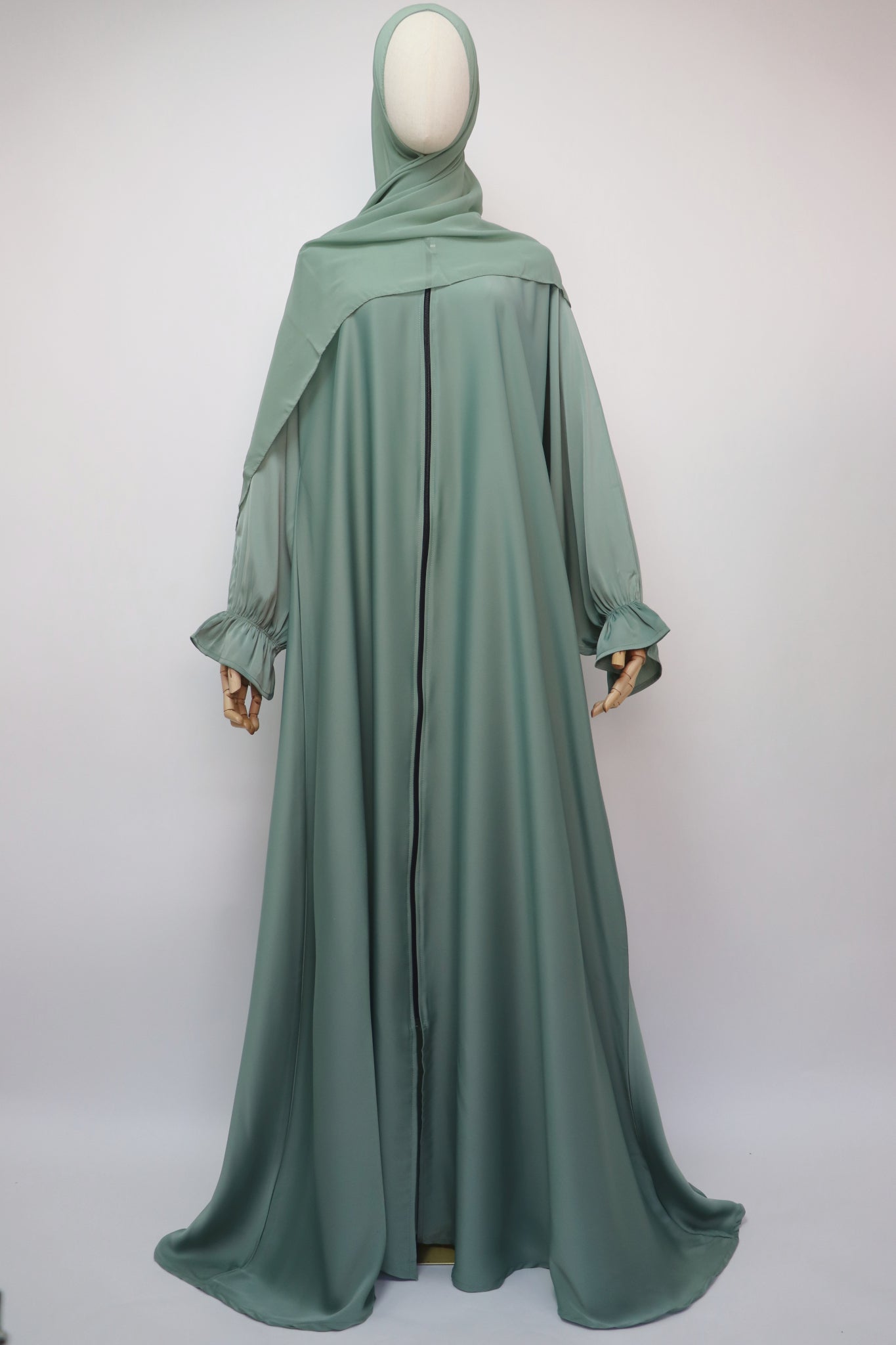 Full Zip Semi Flare Crinkle Abaya - Aquamarine