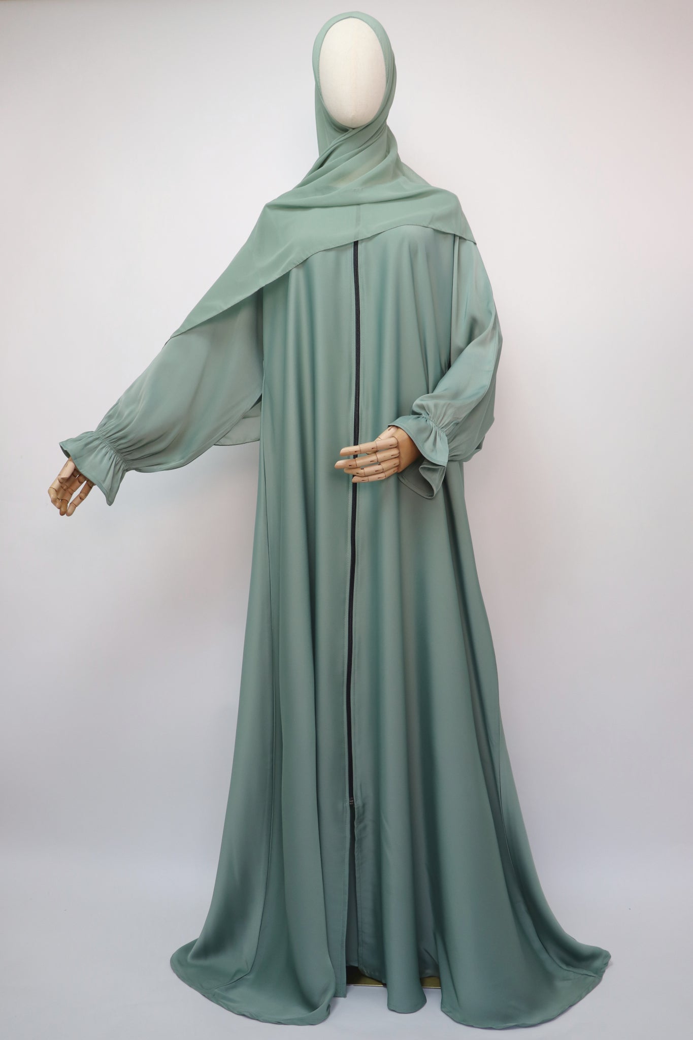 Full Zip Semi Flare Crinkle Abaya - Aquamarine