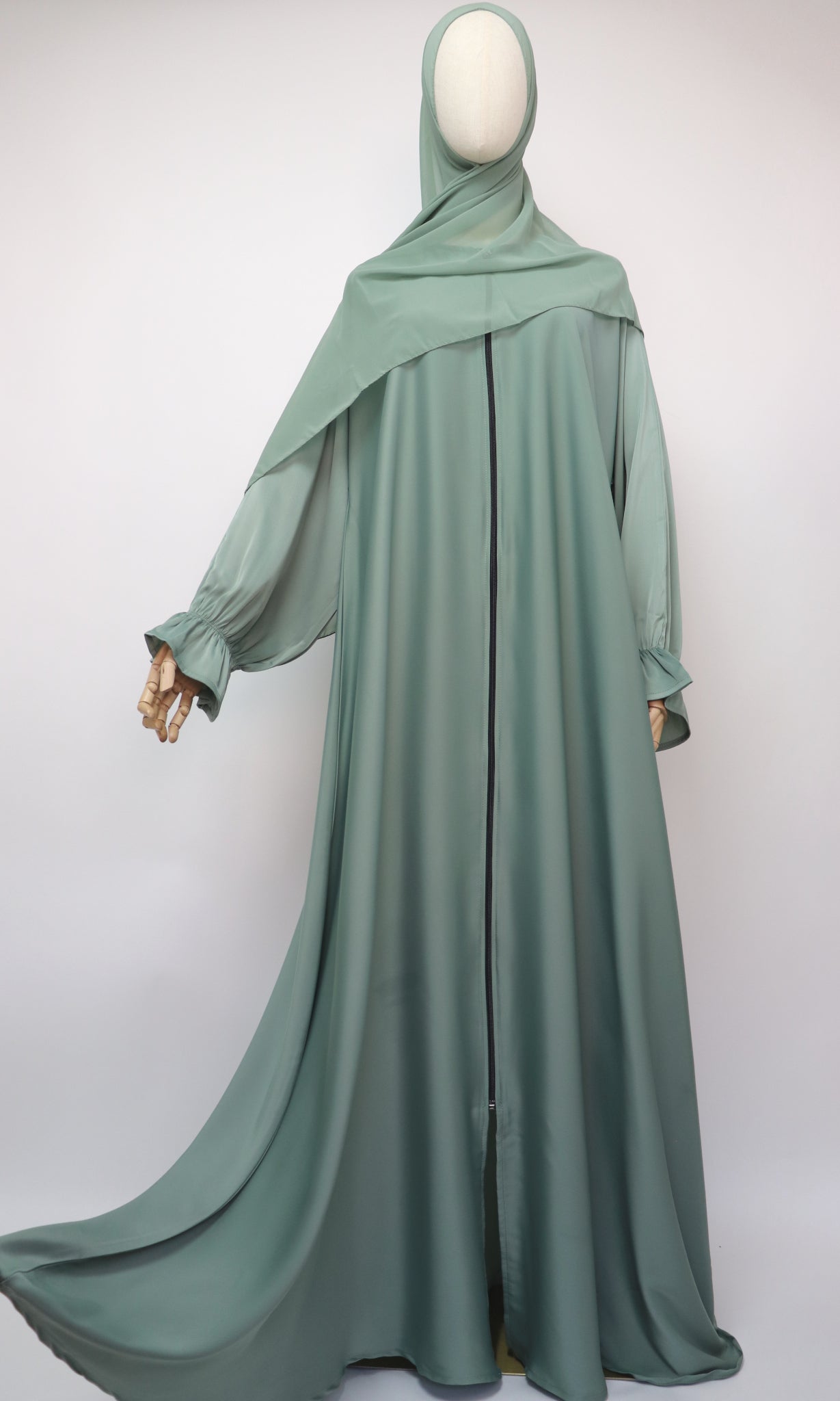 Full Zip Semi Flare Crinkle Abaya - Aquamarine