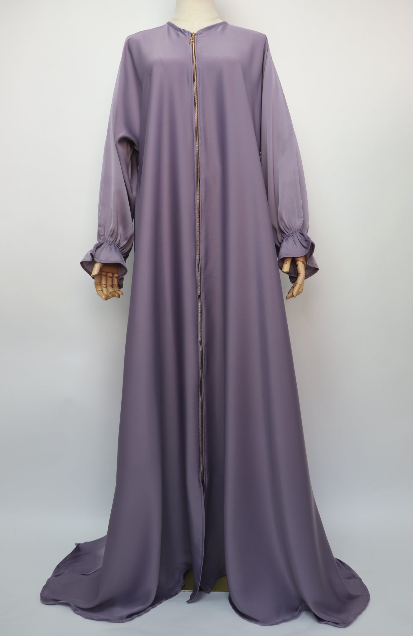 Full Zip Semi Flare Crinkle Abaya - Soft Lilac