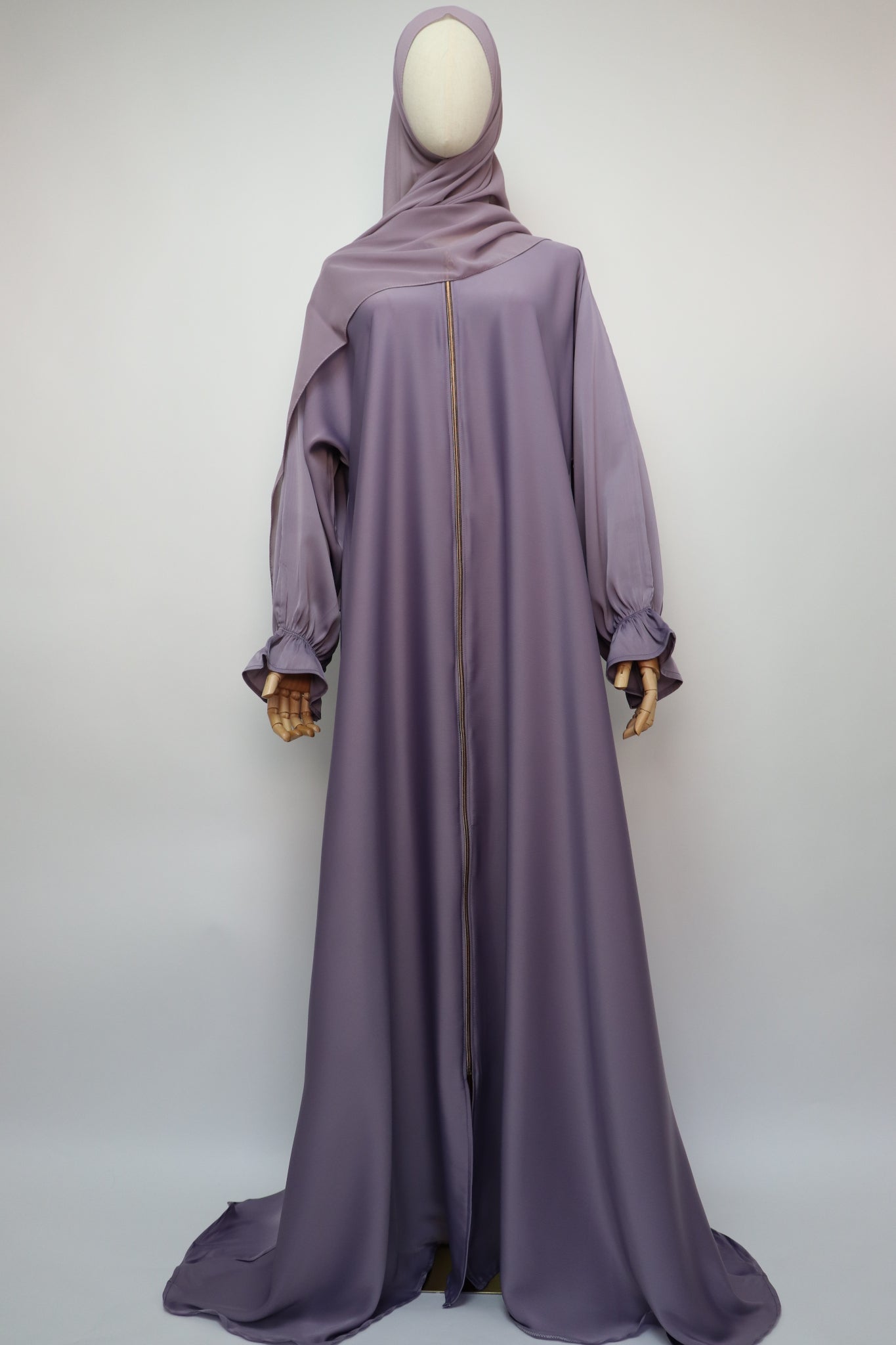 Full Zip Semi Flare Crinkle Abaya - Soft Lilac