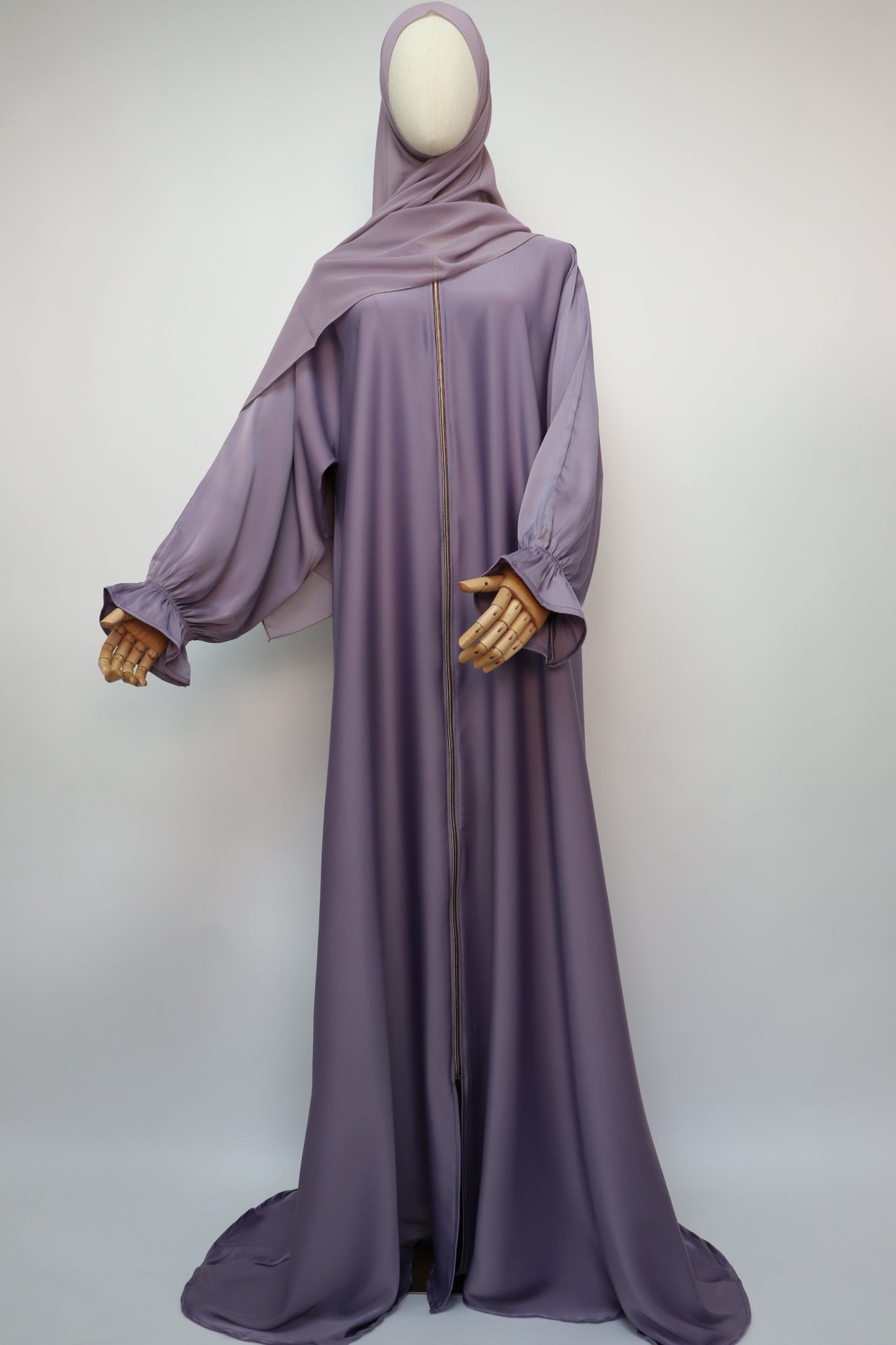 Full Zip Semi Flare Crinkle Abaya - Soft Lilac