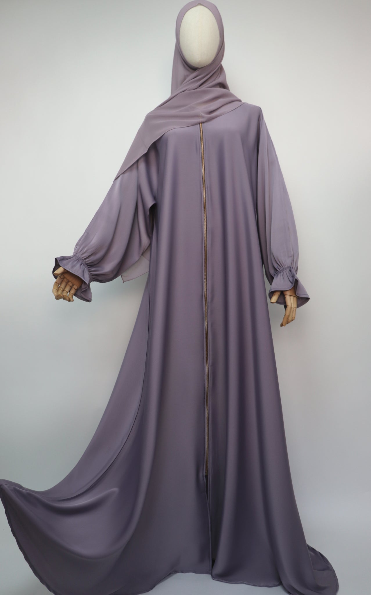 Full Zip Semi Flare Crinkle Abaya - Soft Lilac