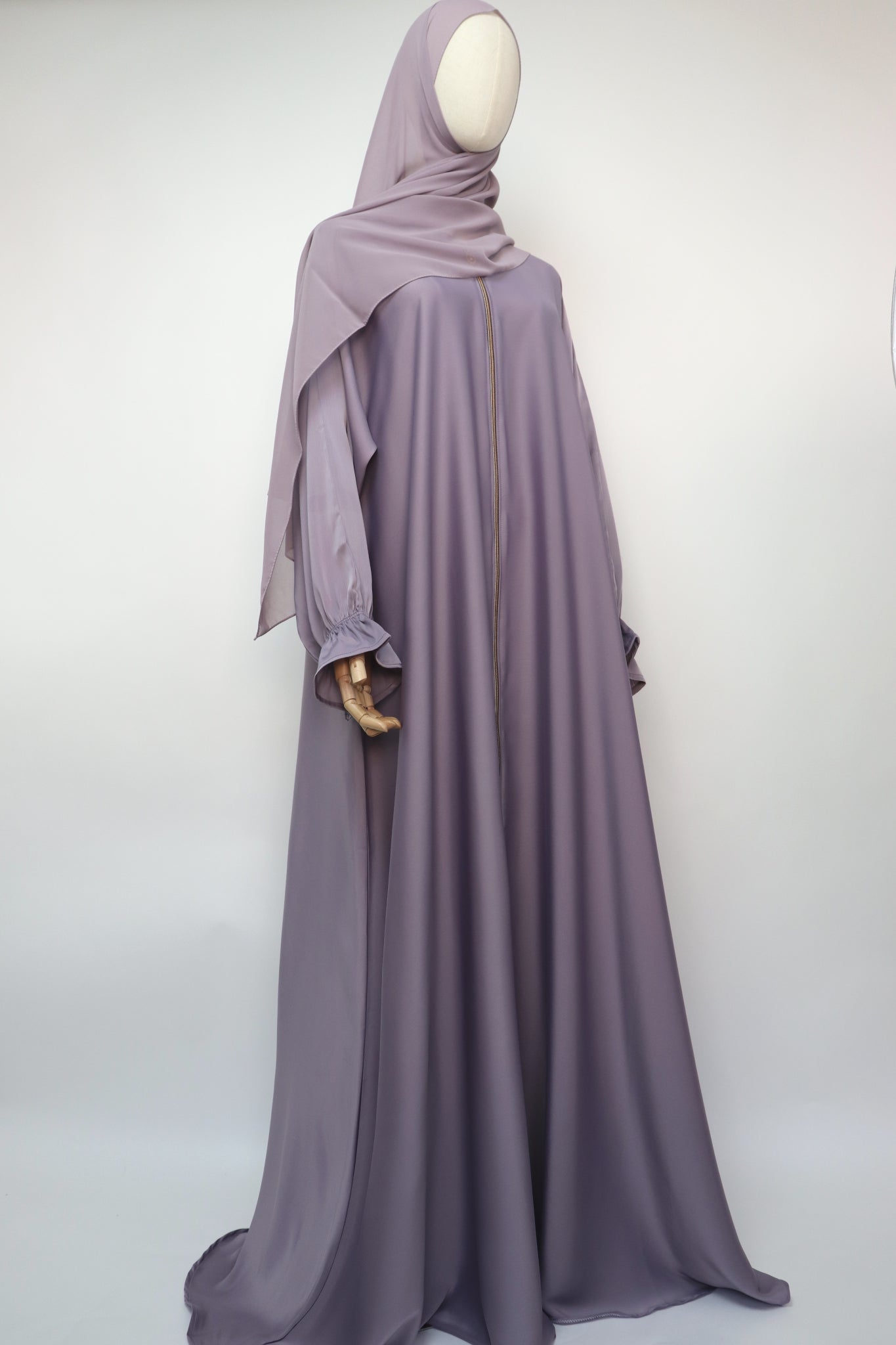Full Zip Semi Flare Crinkle Abaya - Soft Lilac