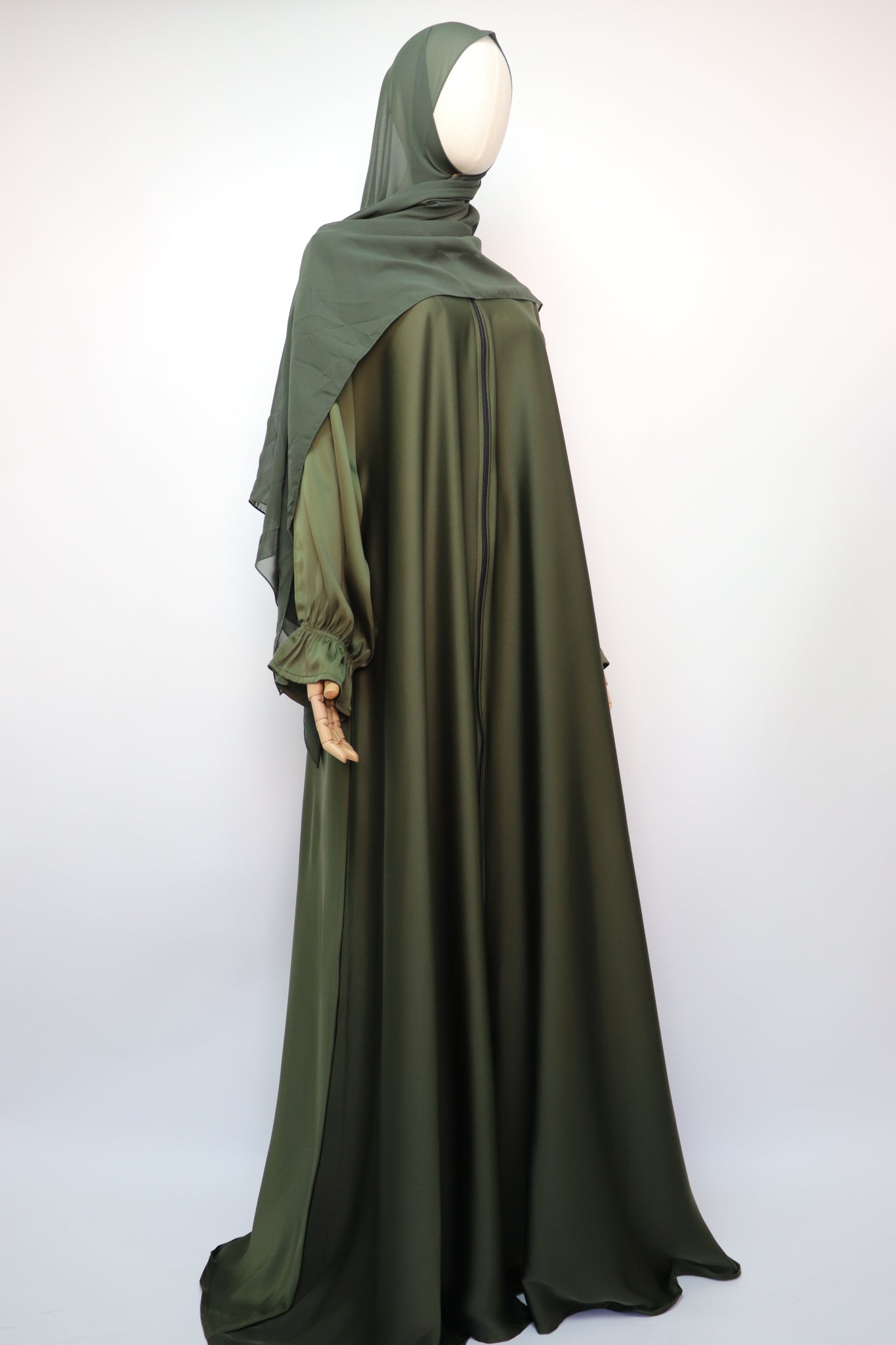Full Zip Semi Flare Crinkle Abaya - Olive