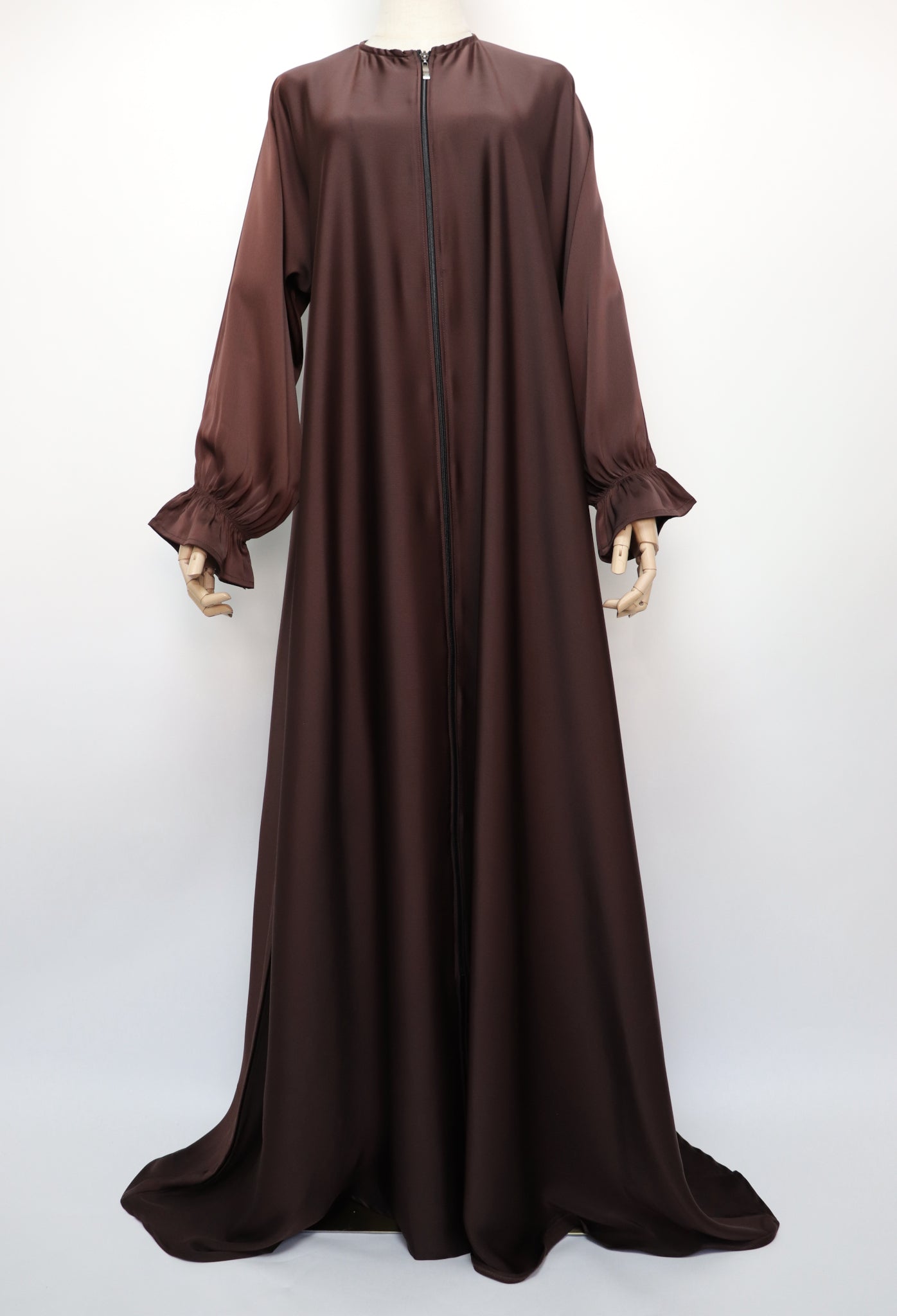 Full Zip Semi Flare Crinkle Abaya - Choco