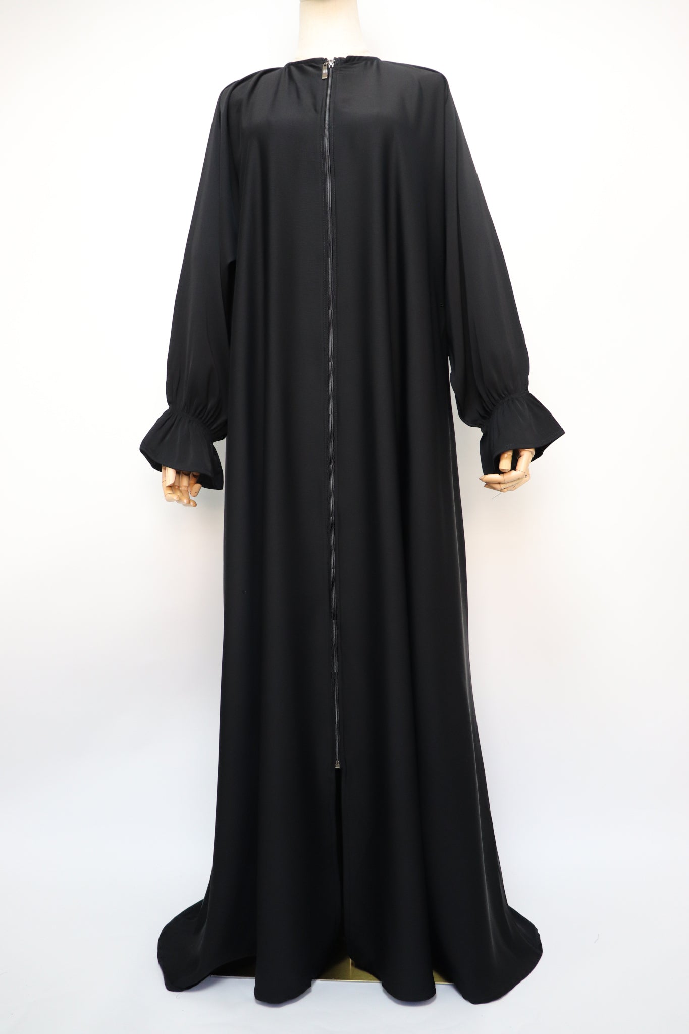Full Zip Semi Flare Crinkle Abaya - Black