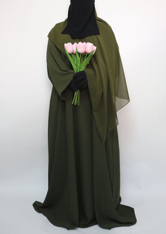 Classic Everyday Semi Flare Abaya - Olive