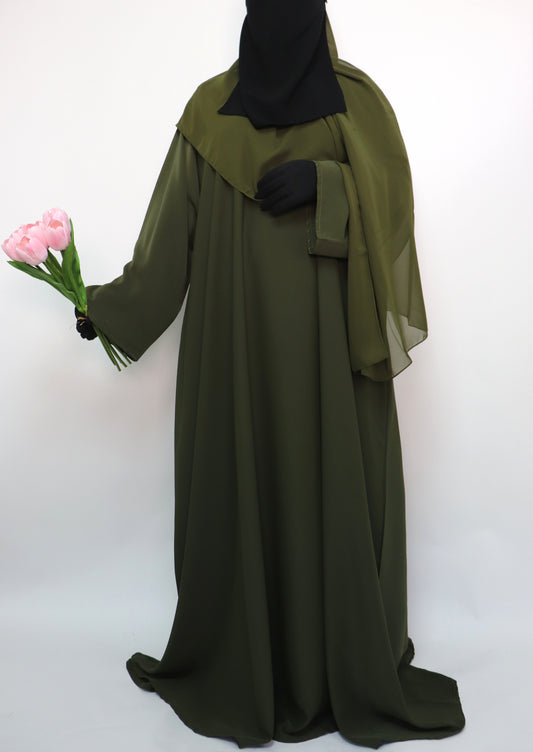 Classic Everyday Semi Flare Abaya - Olive
