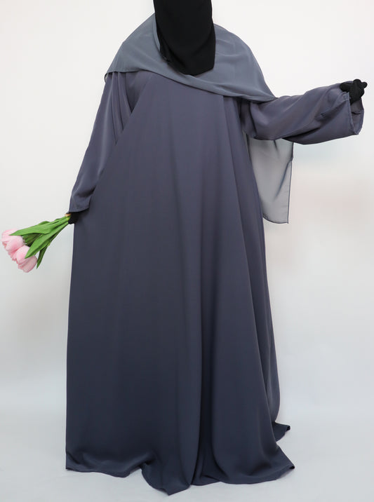 Classic Everyday Semi Flare Abaya - Bluish Gray