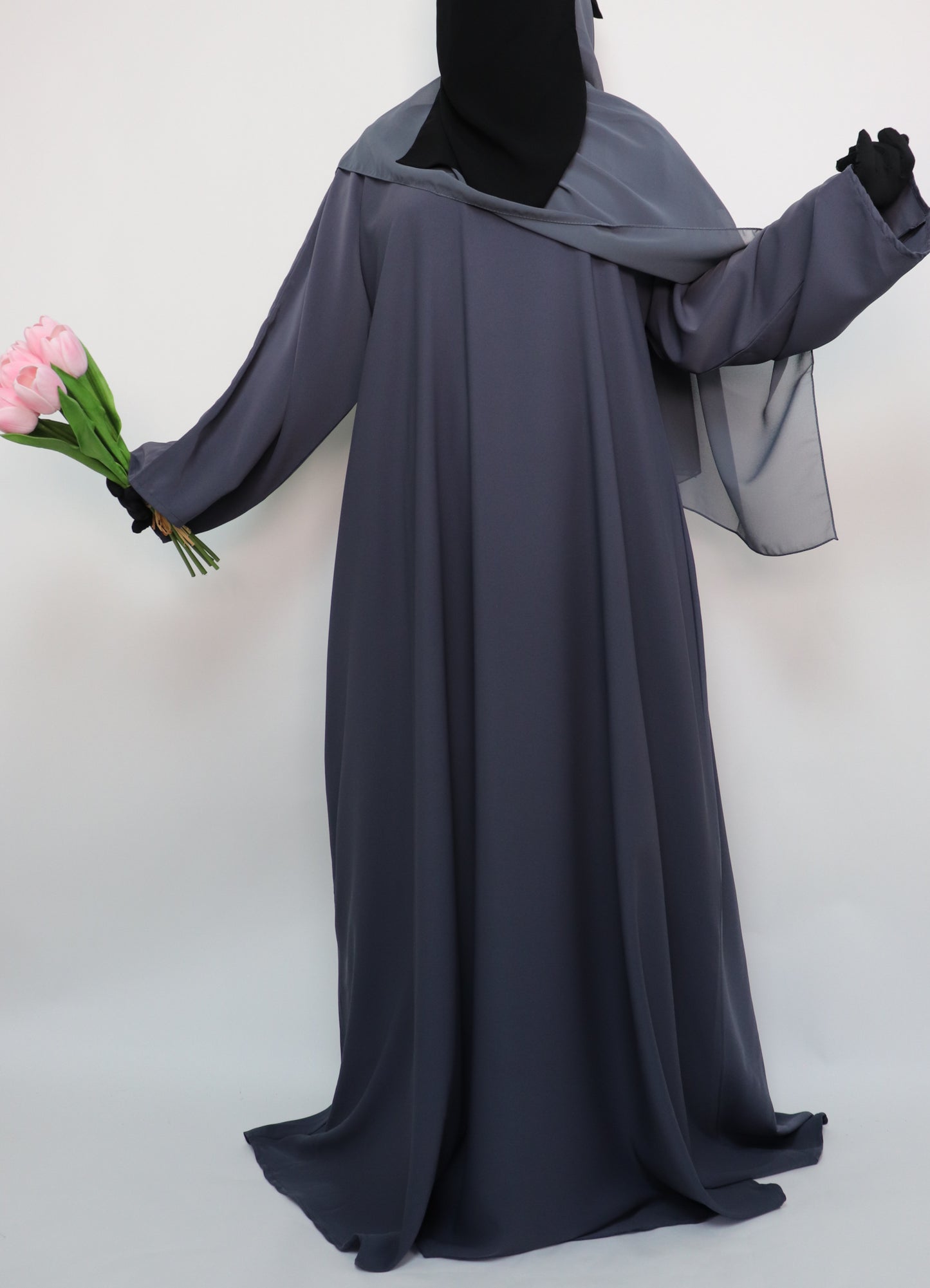 Classic Everyday Semi Flare Abaya - Bluish Gray