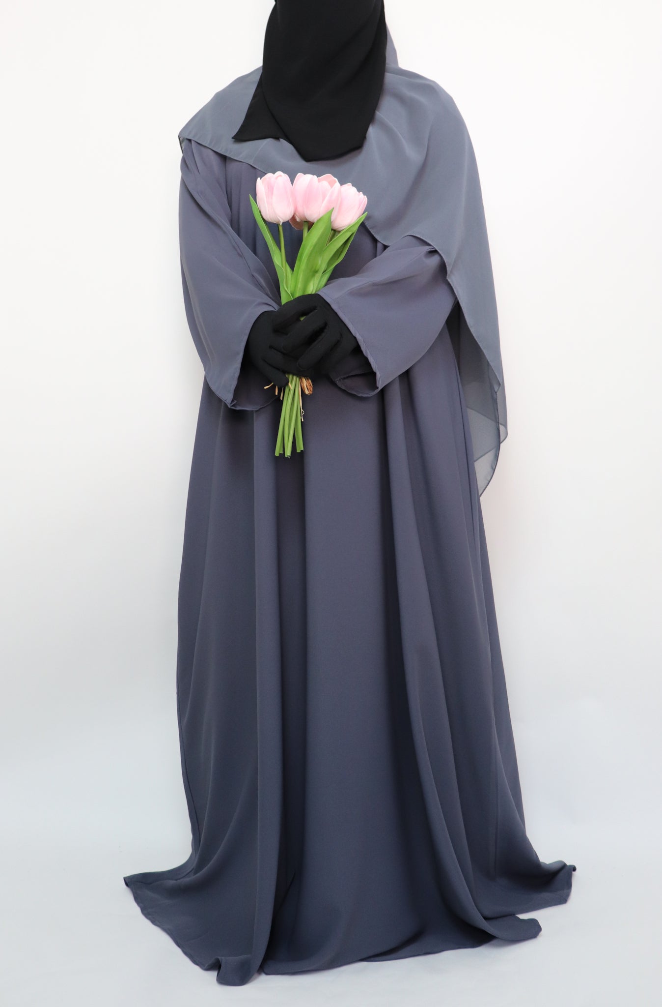 Classic Everyday Semi Flare Abaya - Bluish Gray