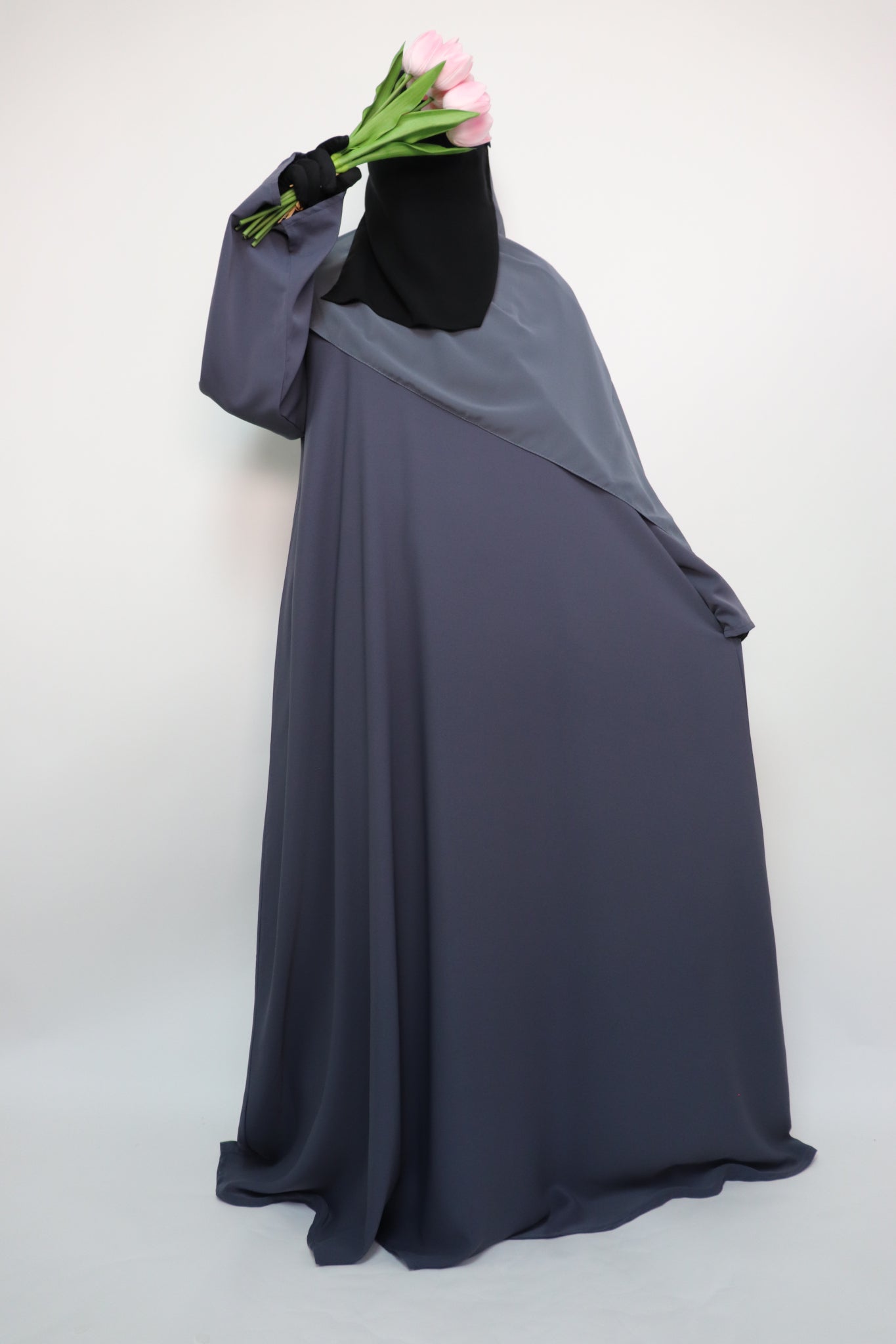 Classic Everyday Semi Flare Abaya - Bluish Gray