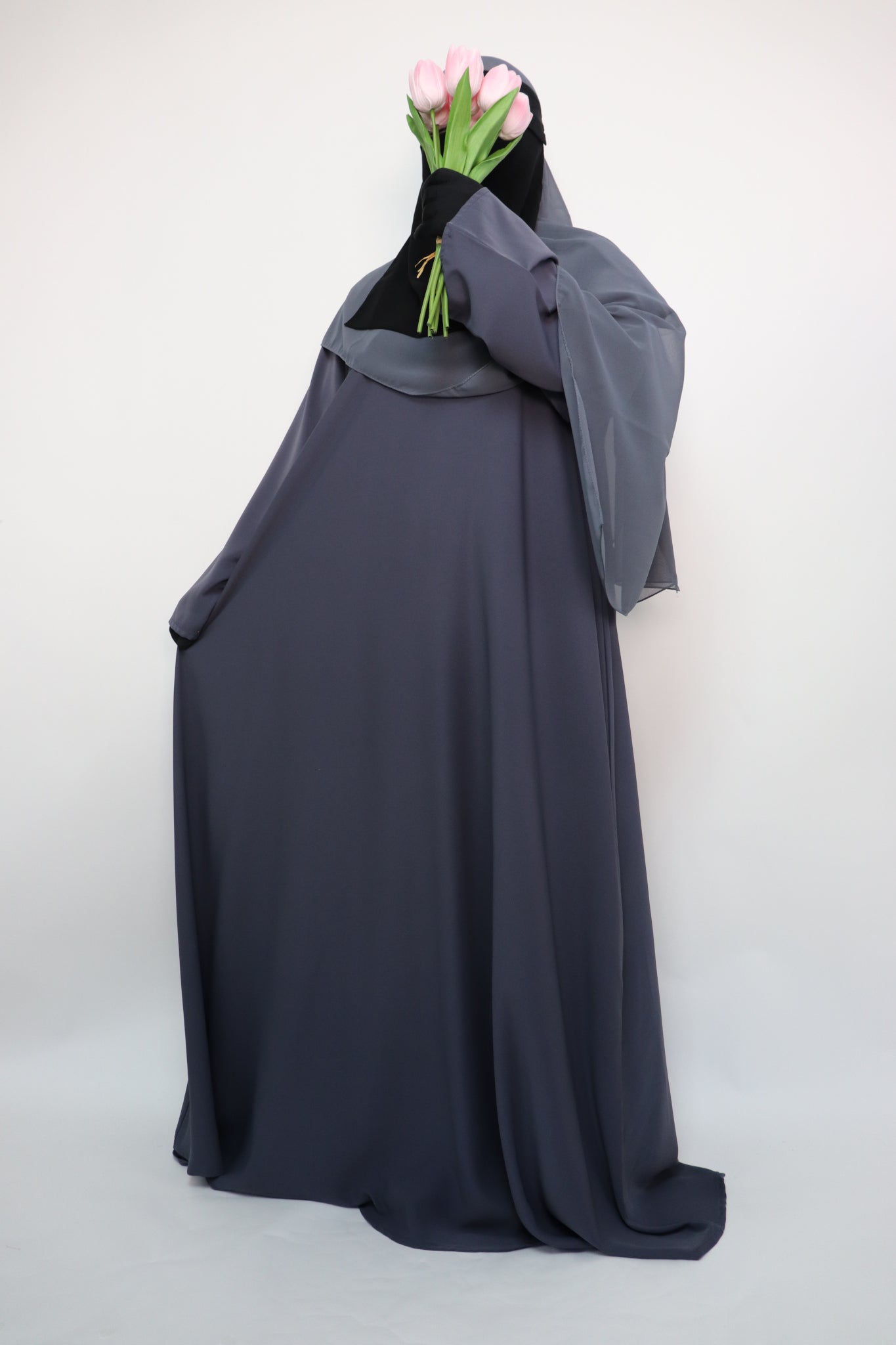 Classic Everyday Semi Flare Abaya - Bluish Gray