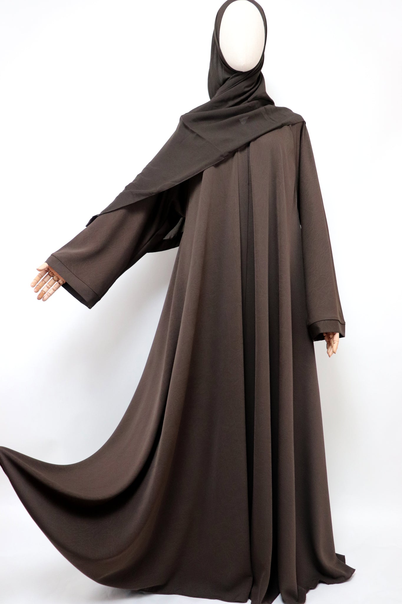 Marble Open Flare Umbrella Abaya - Coffee