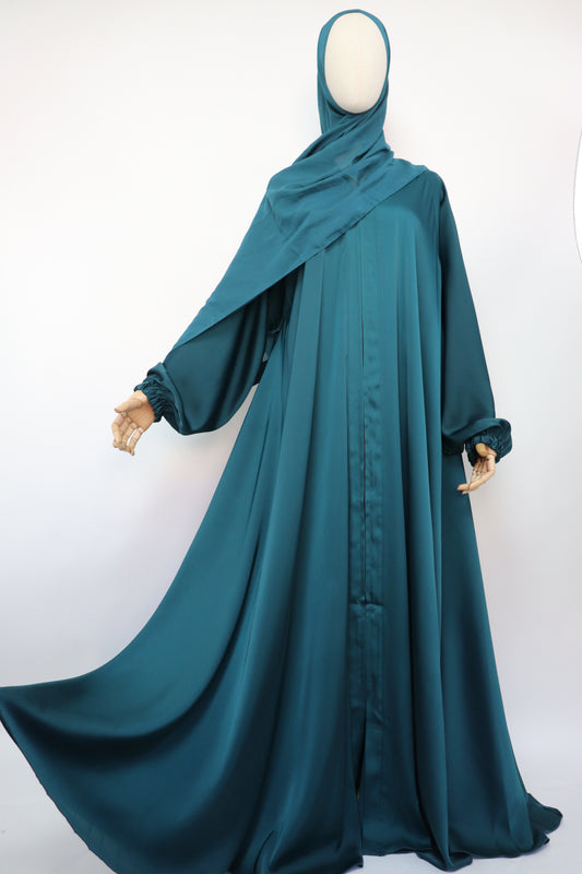 Full-zip Cuffed Flare Umbrella Abaya - Peacock