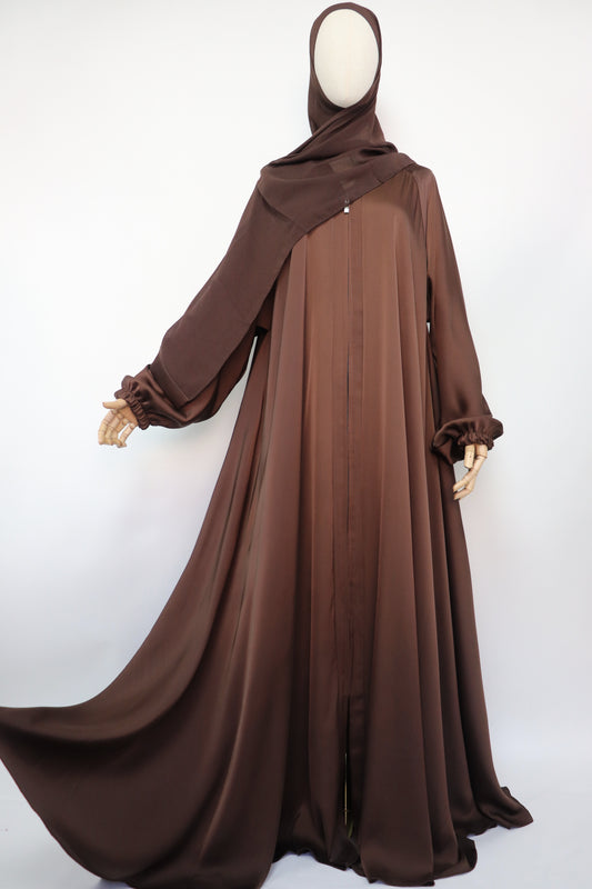 Full-zip Cuffed Flare Umbrella Abaya - Choco Brown
